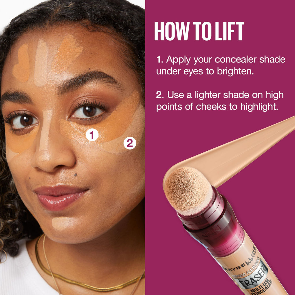 Maybelline Instant Age Rewind Eraser Dark Circles Treatment Multi-Use Concealer, 100, 1 Count (Packaging May Vary)
